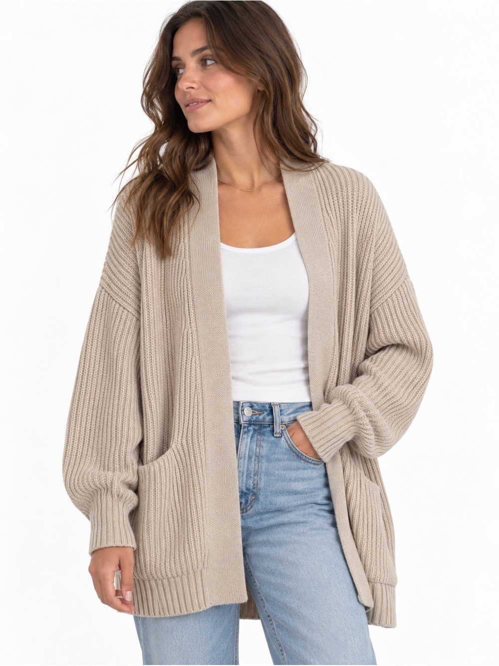Quince 100% Organic Cotton Oversized Cardigan Sweater Beige XL